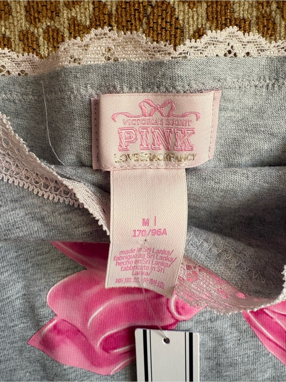 PINK Loveshack Fancy Gray Tank with Pink Bow and Lace Trim - Picture 4 of 6